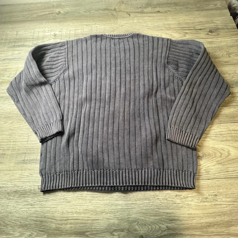 IZOD Jeans Sweater Mens L Blue Ribbed Knit Crew Neck Cotton Pullover Vintage 90s